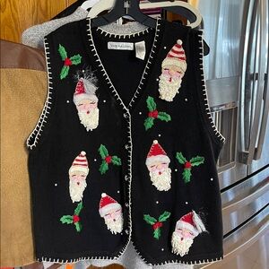 Victoria Jones Women Vintage Black Christmas Holiday Santa Vest Size XL